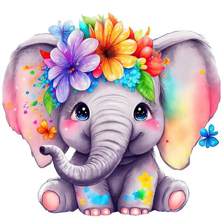 【Huacan Brand】Baby Elephant And Flowers 9CT Stamped Cross Stitch 45*45CM