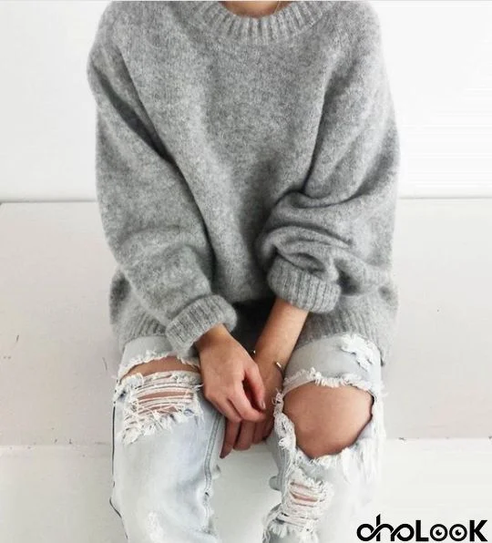 Oversized Scoop Neck Loose Fit Chunky Knit Sweater