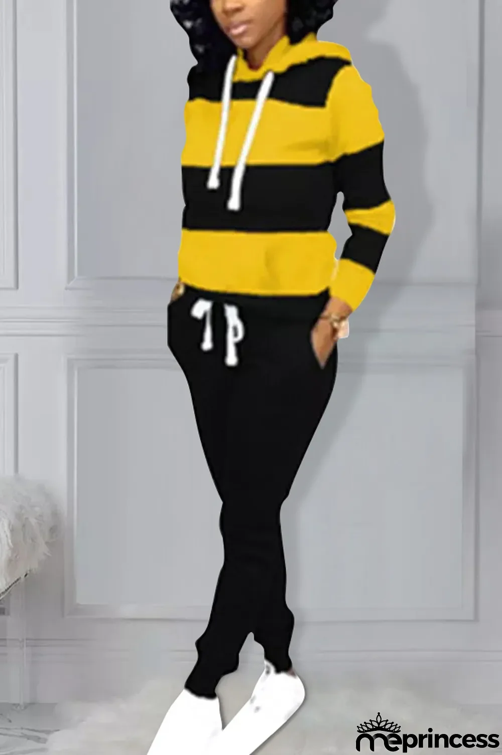 Red Polyester OL Striped Patchwork Print pencil Long Sleeve Two Pieces