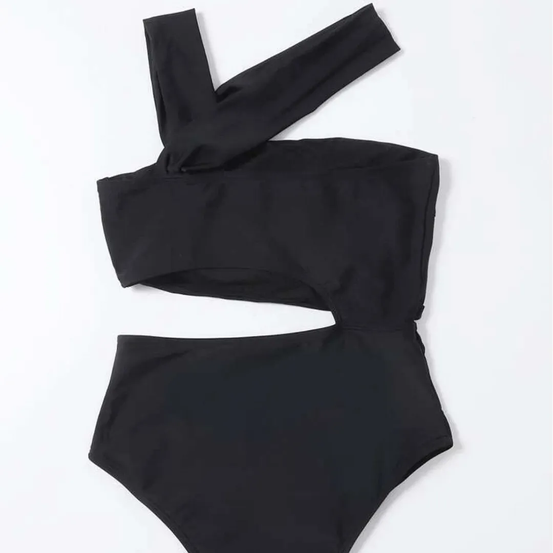 Brownm 2024 New Sexy Shoulder-Style Thoracic Hollow Solid-Colored Swimsuit Bikini Bikini