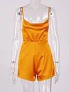 Solid Color Spaghetti-Neck Short Jumpsuit Bottoms