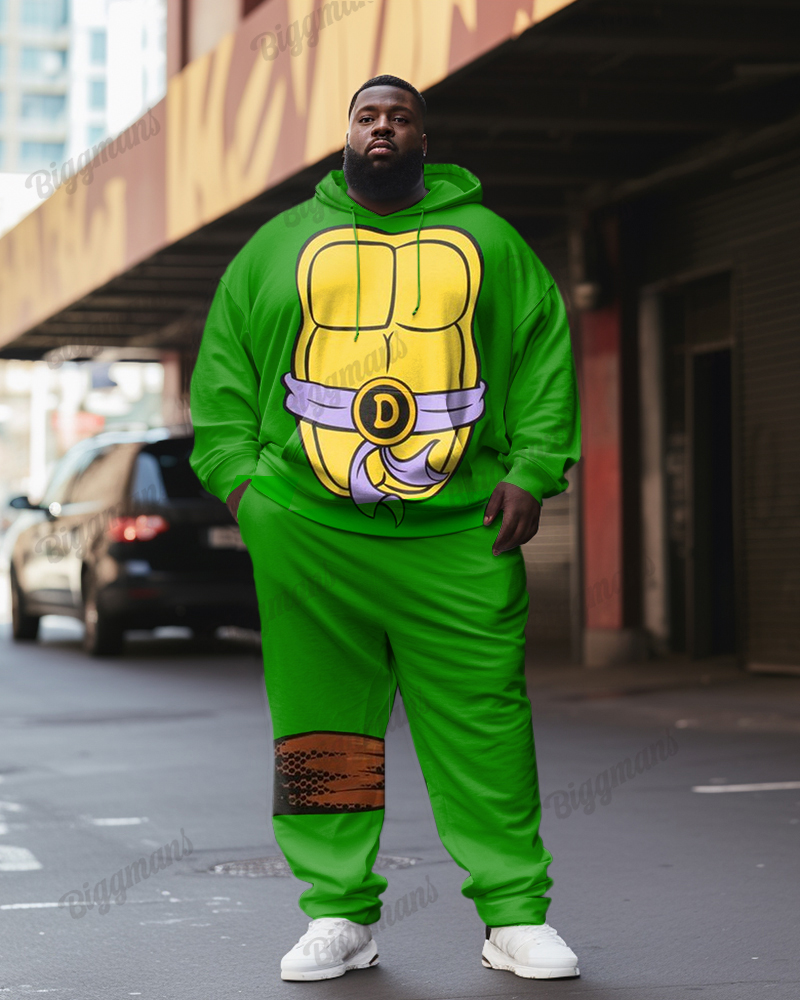 Big Guys Fun Cartoon Turtle Print Hoodie Set
