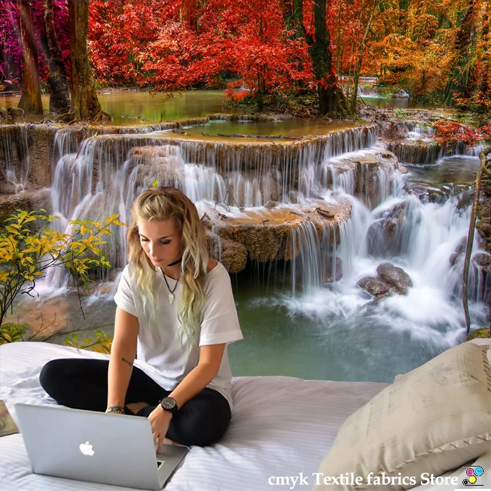 Wholesale 3D Beach Towel Waterfall Landscape Beautiful Forest Stream Printing Wall Carpet Yoga Mat Home Decor Tapestry