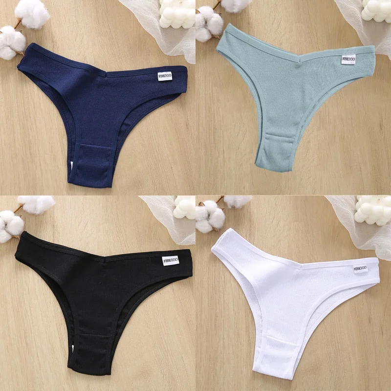 4PCS/Set Cotton Panties Women's Panties FINETOO Sexy Female Underpants Low Waist Underwear Women Pantys Lingerie M-XL