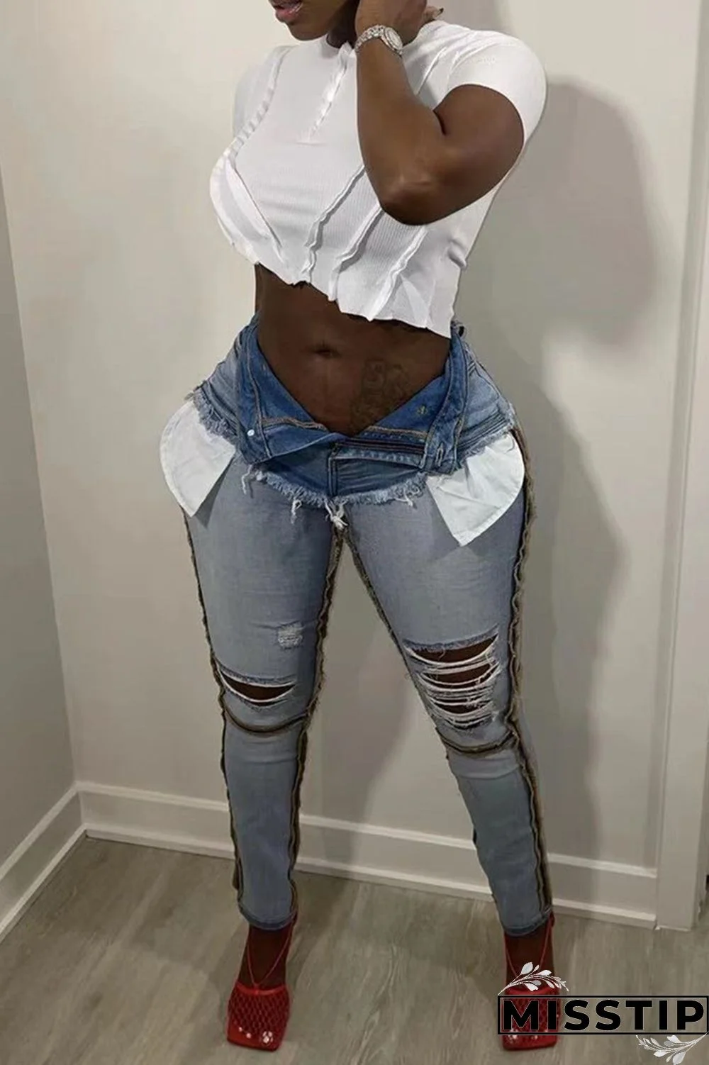 Rose Red Fashion Casual Solid Asymmetrical O Neck T-Shirts