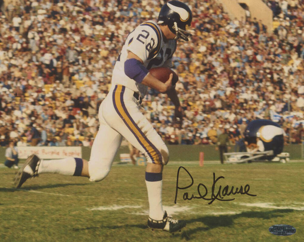 Autographed Paul Krause Signed Minnesota Viking 8x10 Photo Poster painting Playball Ink Hologram