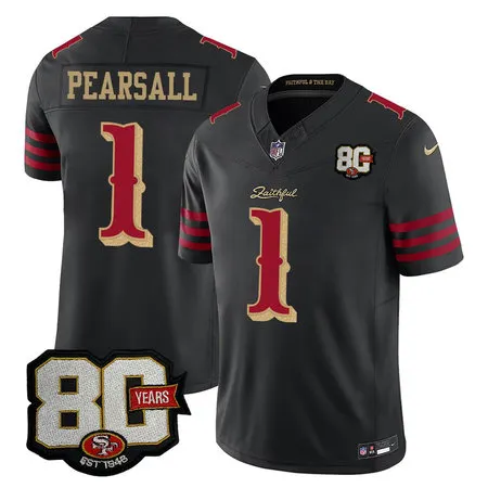 Men's San Francisco 49ers #1 Ricky Pearsall Black 80 Anniversary Rivalries Collection Vapor F.U.S.E. Limited Jersey