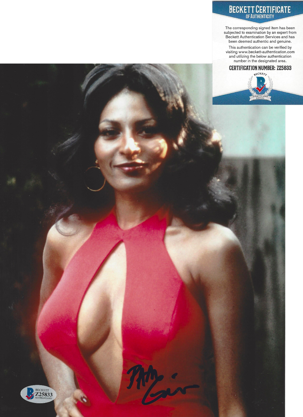 PAM GRIER SIGNED 'COFFY' 8x10 MOVIE Photo Poster painting 4 FOXY BROWN PROOF BECKETT COA BAS