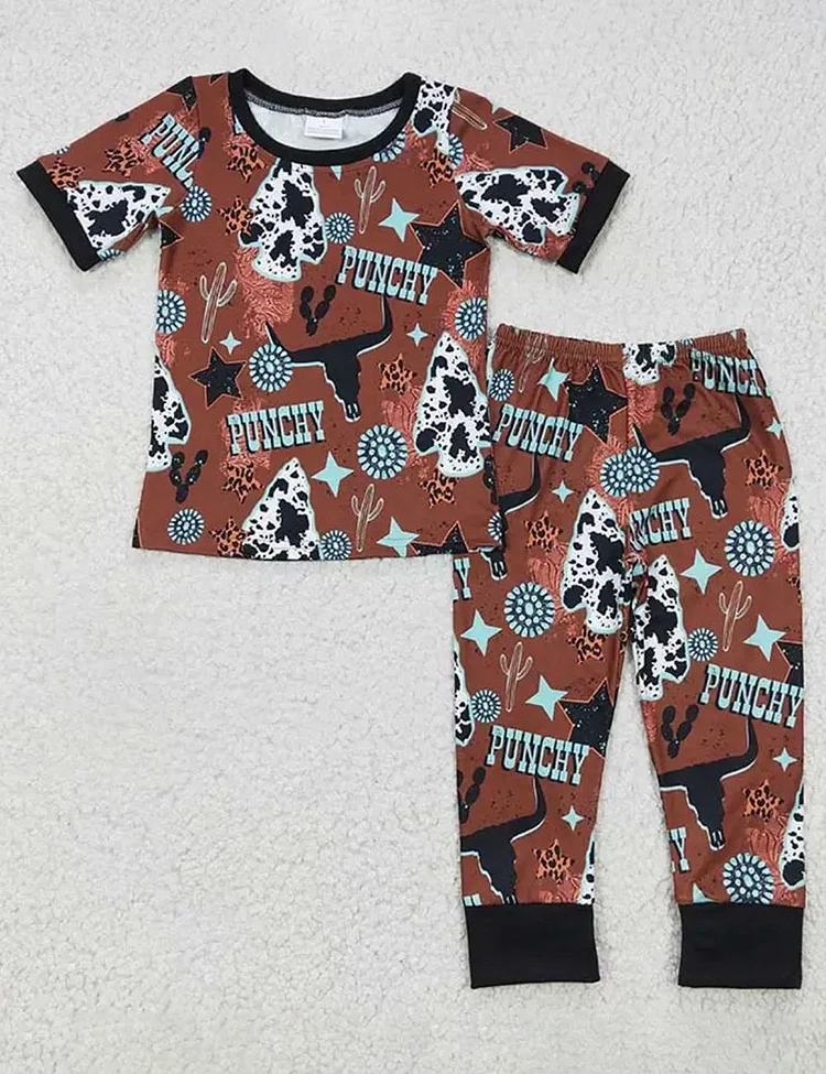 Kid's Western Punchy Bulls Pajama Set