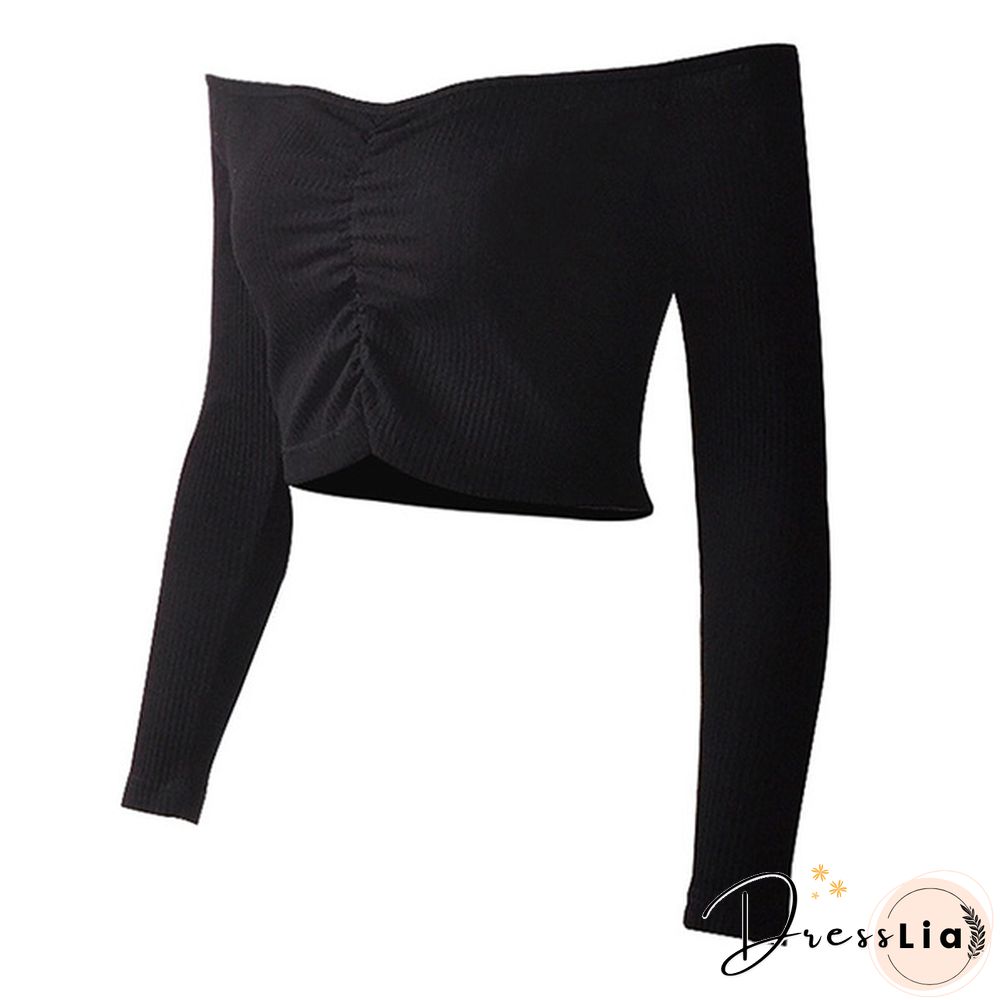 Summer Shirt T-shirt Casual Lady Long Sleeve Wrapped Chest Word Shoulder Fashion Tops