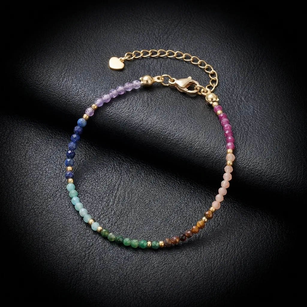JiStones Signature 3mm Natural Gemstone Beaded Bracelet Mystic Green Mica & Tiger Eye