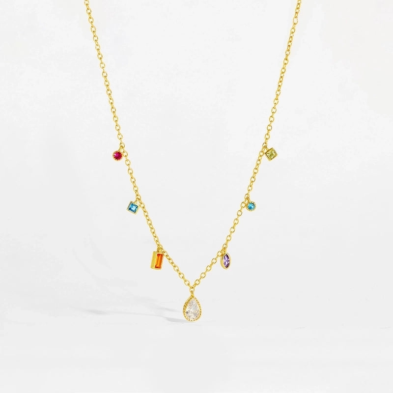 925 Sterling Silver Zircon Cable Chain Water Droplets Pendant Necklace