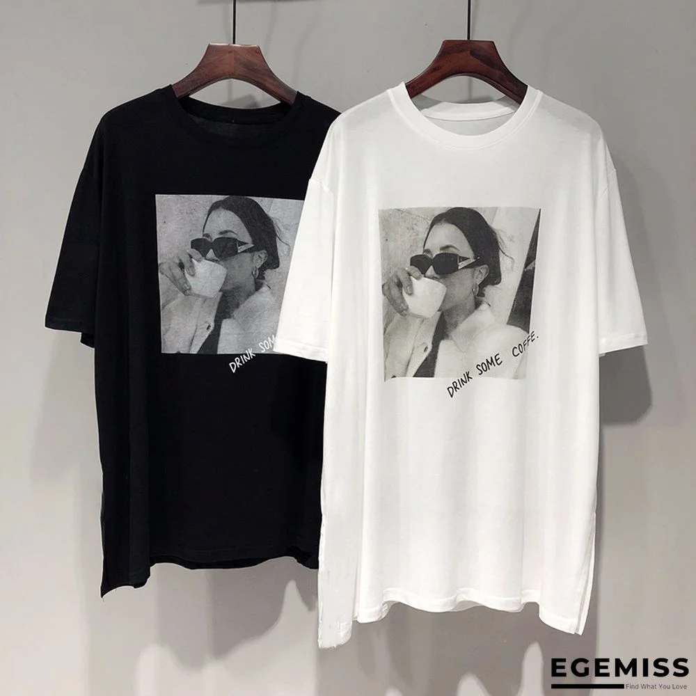 White Fashion Casual Printed Short Sleeve Top | EGEMISS