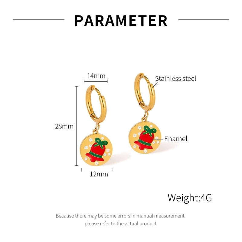 1 Pair Christmas IG Style Cute Christmas House Christmas Tree Bell Enamel Plating 304 Stainless Steel 18K Gold Plated Drop Earrings