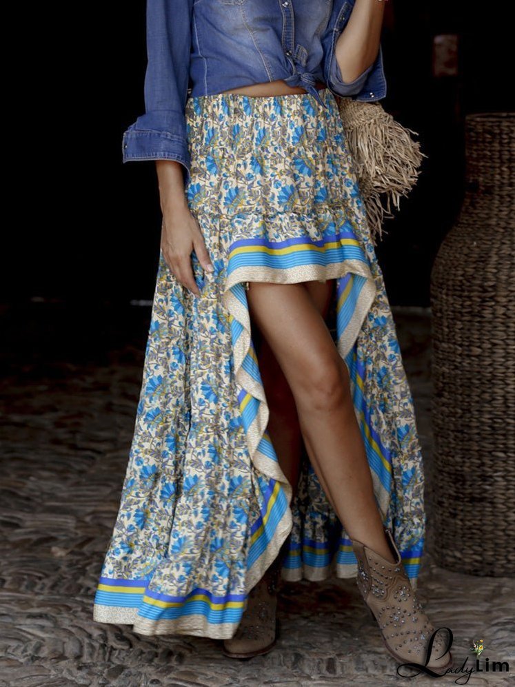 Women's Skirts Floral Print Beach Irregular Skirt