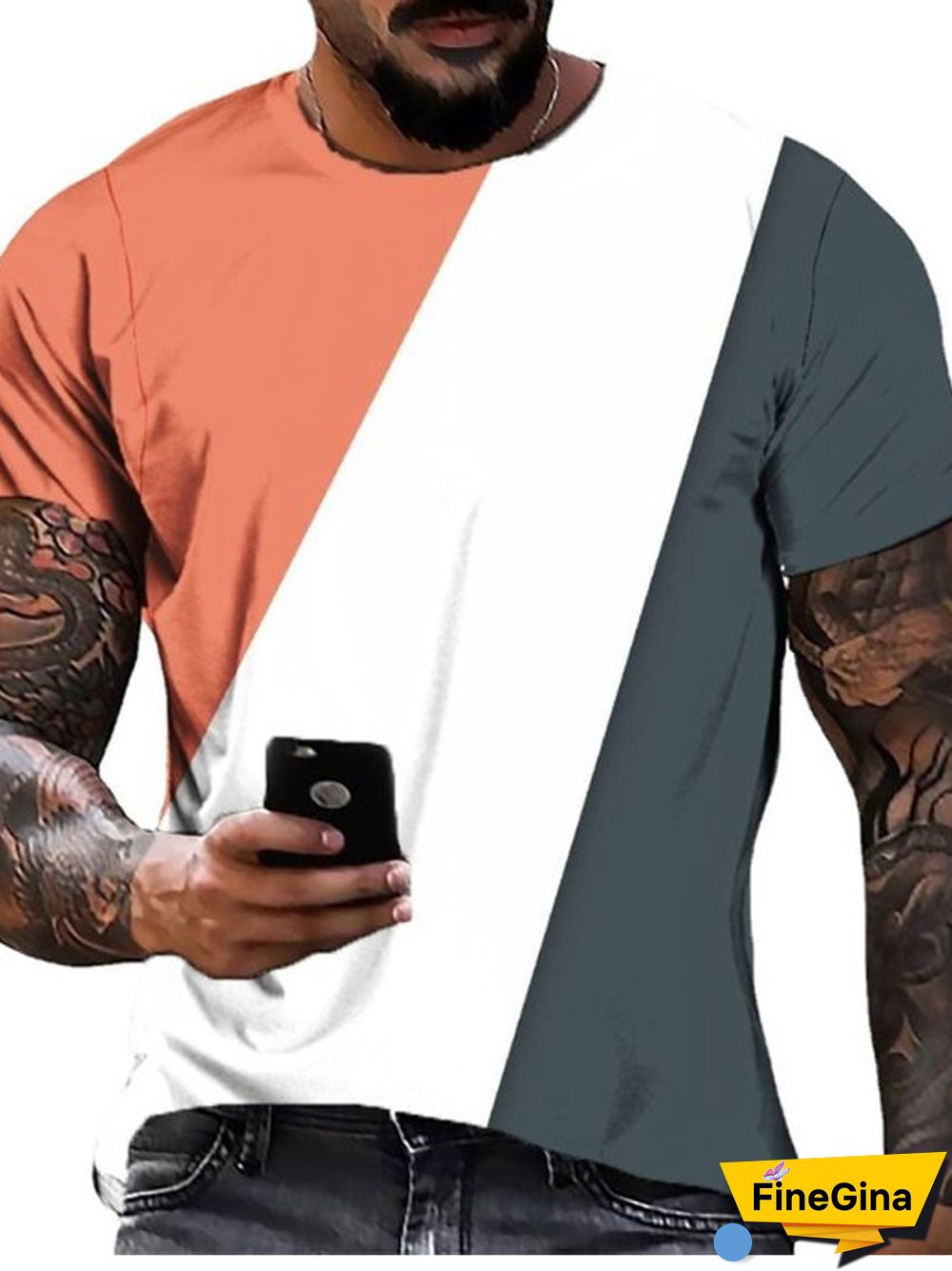 3D Digital Printing Three-color Block Simple Style Men's Casual Loose Short-sleeve T-shirt