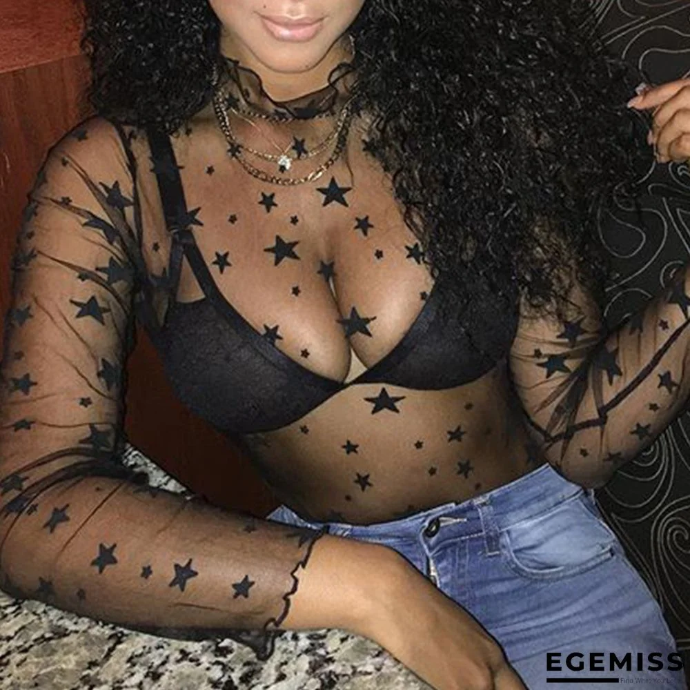 Black Sexy See-Through Gauze Blouse | EGEMISS