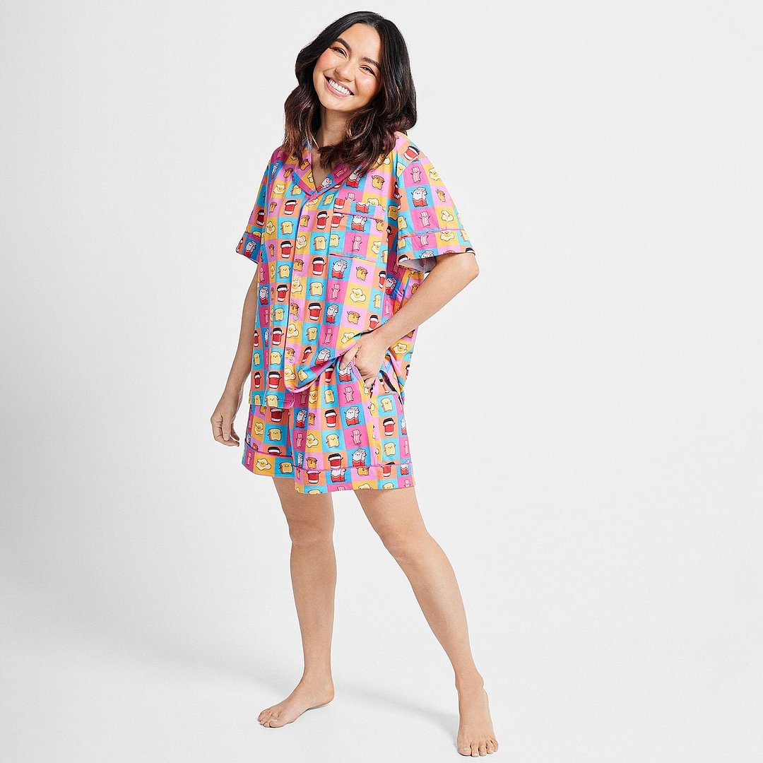 Breakfast Buddies Button Up Pj Set