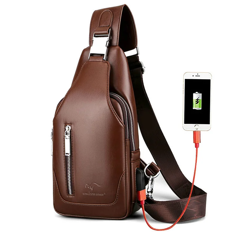BrosWear Men's Multifunctional with Charging Port Double Zipper Crossbody Sling Chest Bag