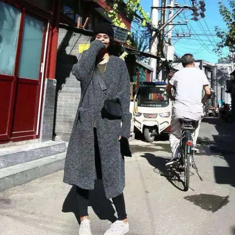Churchf Churchf And Winter Long Loose Show Thin Long Coat Lazy Temperament Alpaca Velvet No Buckle Knee Knit Cardigan Female
