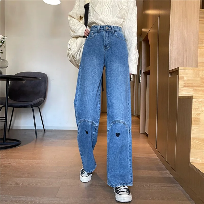 Woman Jeans High Waist Clothes Wide Leg Denim Clothing Blue Streetwear Vintage Quality Fashion Harajuku Straight Pants