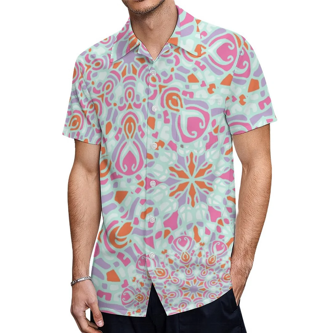 Colorful Mandala Flower Winter Snowflakes Hawaiian Shirt Mens Button Down Plus Size Tropical Hawaii Beach Shirts