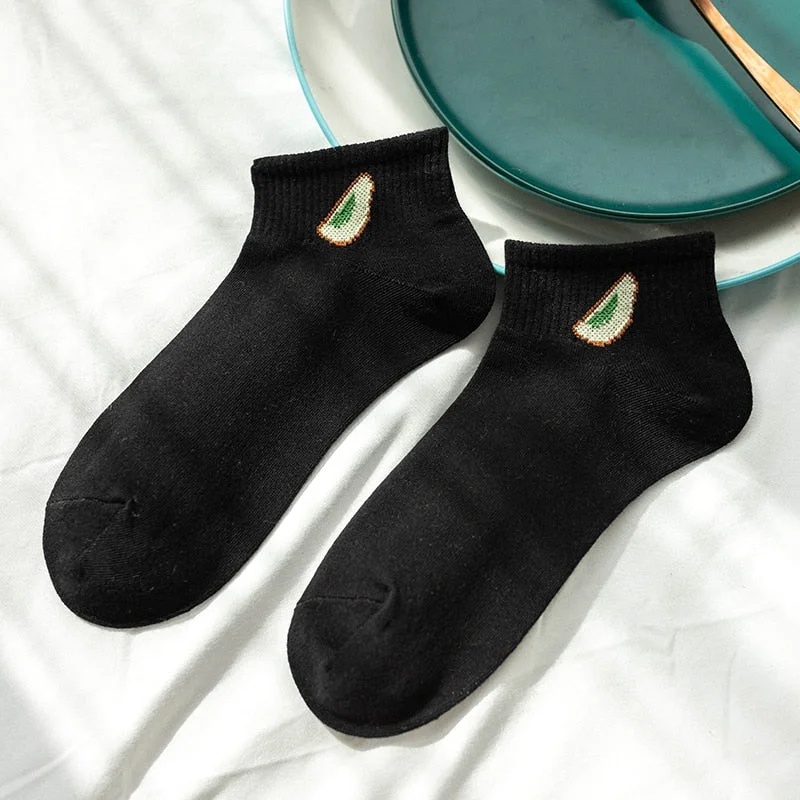 Women Solid Avocado Socks Casual Joker Cotton Short Socks Ladies Fruit Print Concise Korean College Style Breathable Sox Trendy