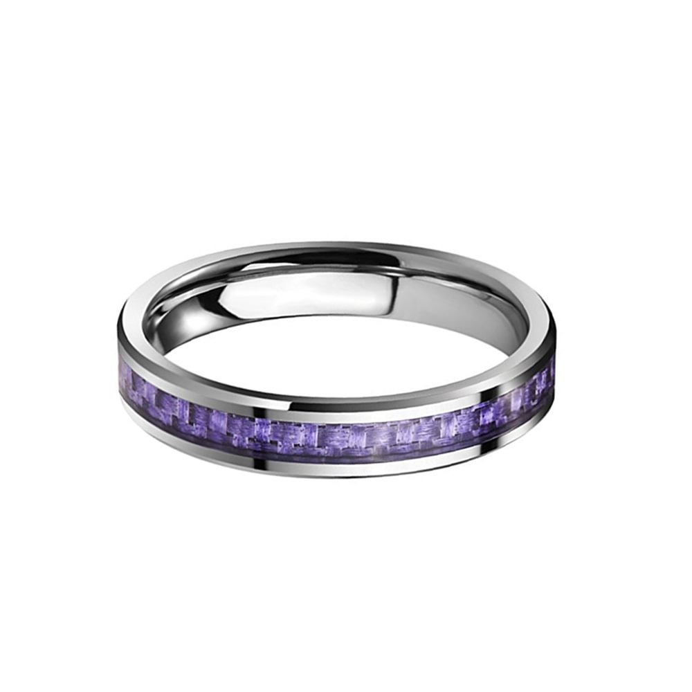 Women's Tungsten Carbide Ring Purple Carbon Fiber Inlay Wedding Bands