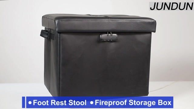JUNDUN Storage Ottoman with Lock and Handles, Fireproof Waterproof  Folding Ottoman Foot Rest Stool Chest for Important Documents, Black
