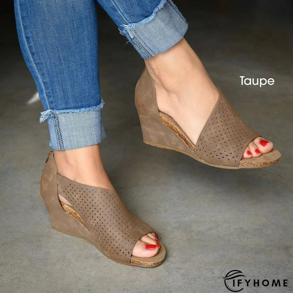 Cut-outs Slip On Wedges Sandals | IFYHOME
