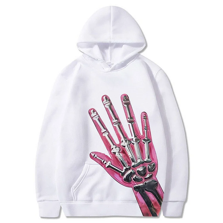 Hip Hop Retro Hand Print Loose Casual Sweater Street Hoodie at Hiphopee