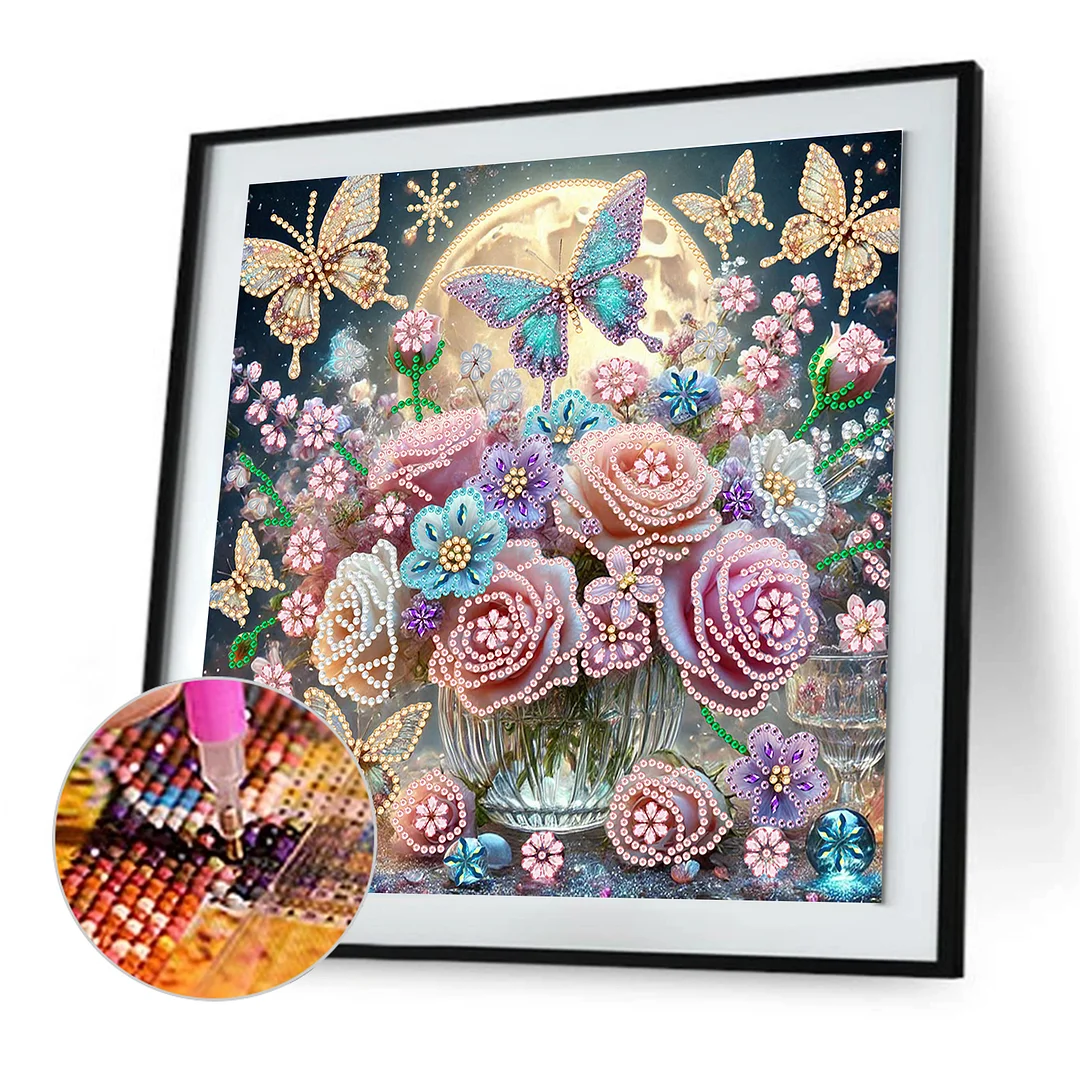 Flowers Butterfly - Diamond Painting - Partial Special Shaped Drill(Canvas|30*30cm)