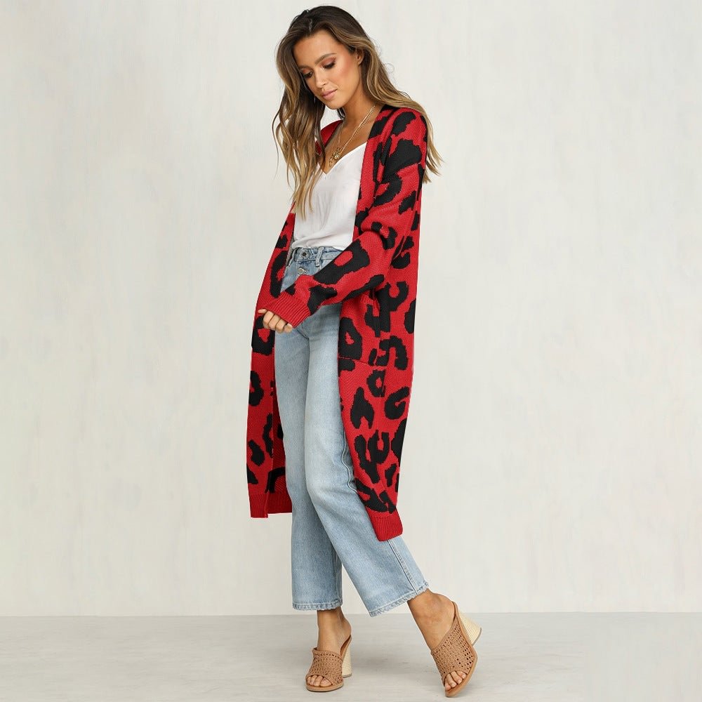 Leopard Knit Cardigan Sweater Coat | EGEMISS