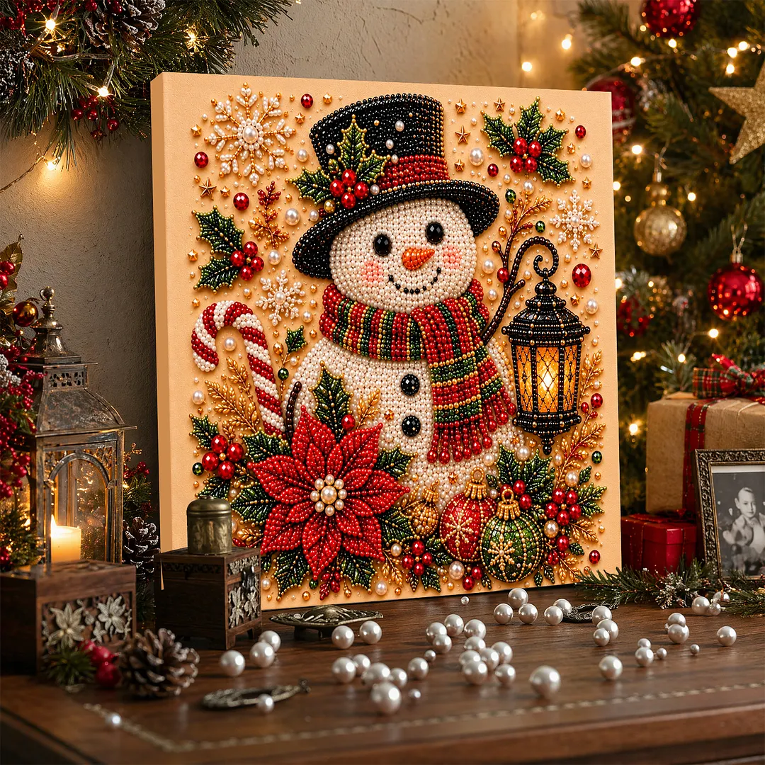 Framed Pearl Painting Kit Snowman Black Hat for Adults 7.87x7.87in