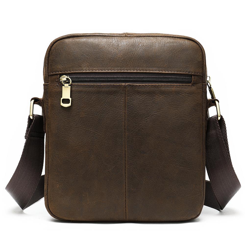 Comfy Leather Men's Soft Shoulder Bag Solid Color Zipper Crossbody Bag