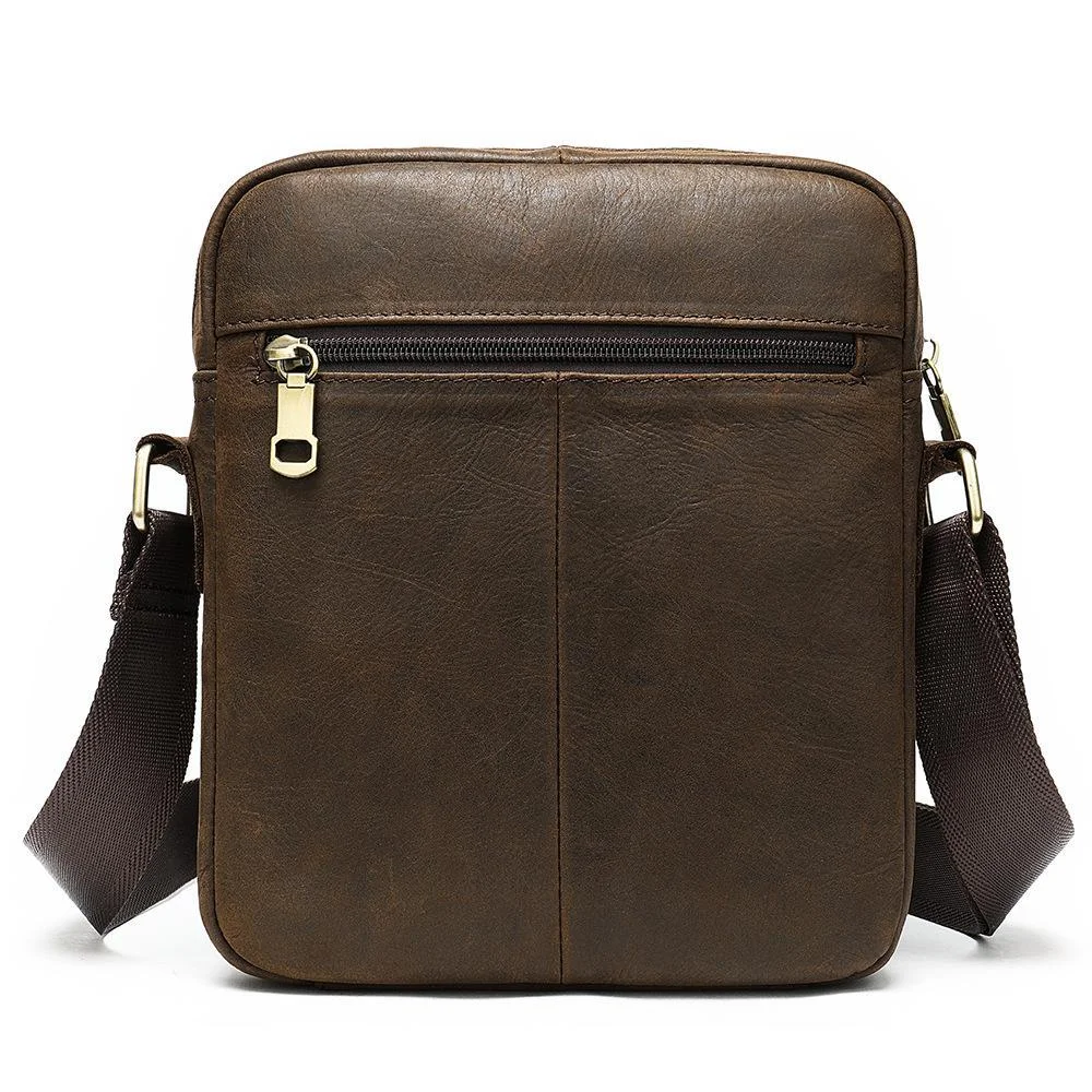 Comfy Leather Men's Soft Shoulder Bag Solid Color Zipper Crossbody Bag