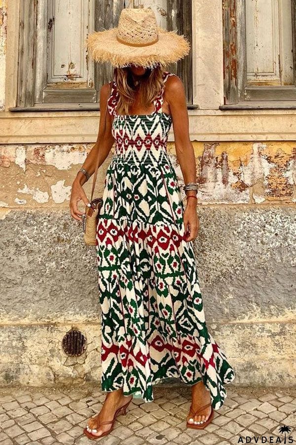 Timeless Beauty Printed Smocked Vacation Maxi Dress