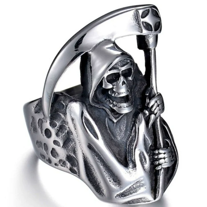 Personalized death sickle skull alloy ring
