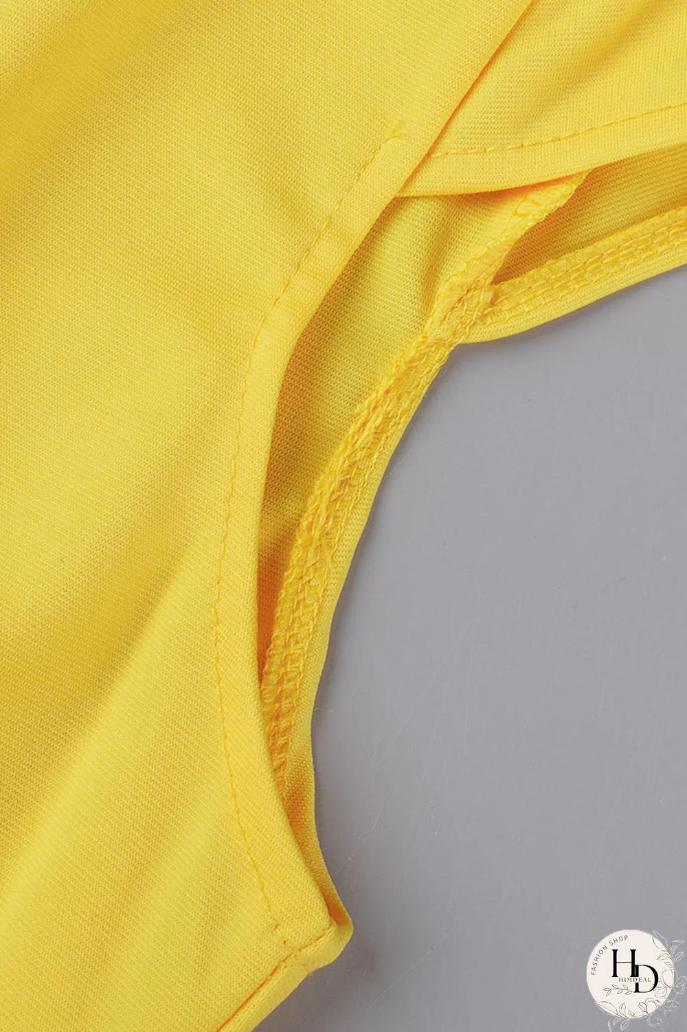 Yellow Casual Solid Patchwork Flounce Slit O Neck Dresses