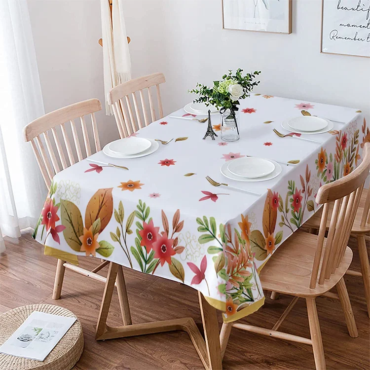 Autumn Flowers Rectangle Tablecloths Holiday Party Decorations Waterproof Fabric Tablecloth for Indoor Kitchen Table Decor