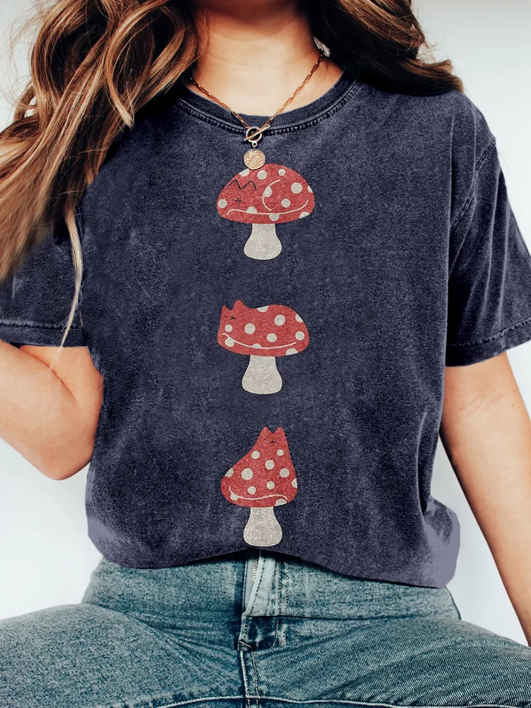 Cute Mushroom Cat Art Vintage Washed T Shirt