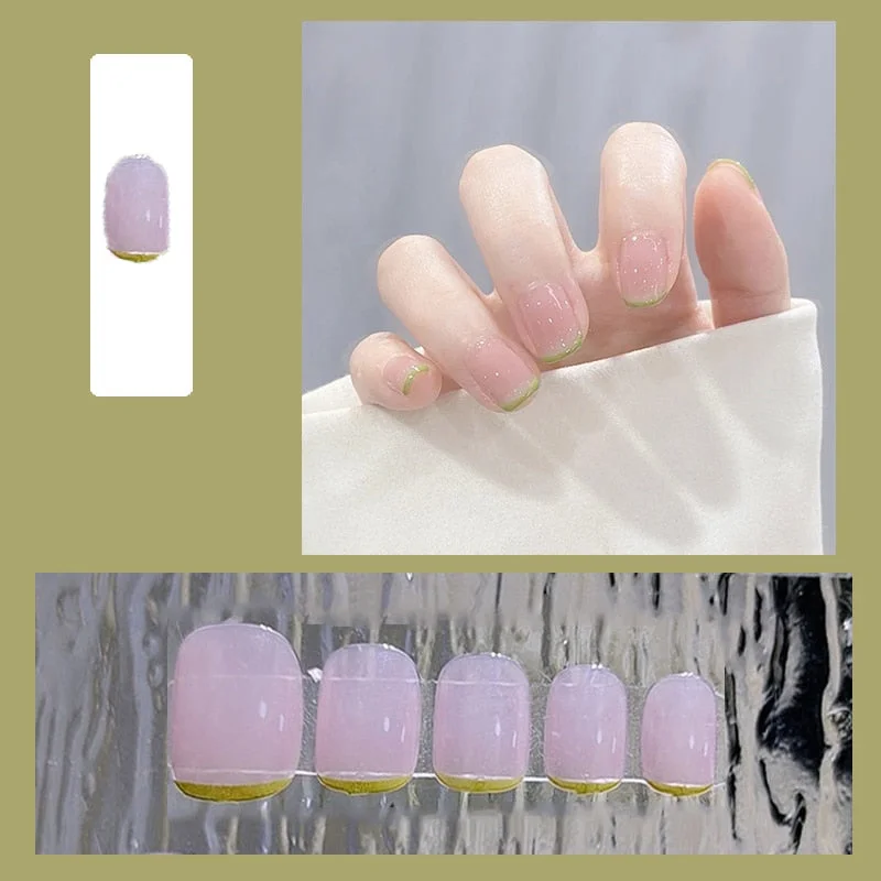 false nails short Green Solid Color with Gold Foil and Shell 3D Decoration Fake Nails Cute Bride Fake Nails Full Nail Tips-Nail Inspo