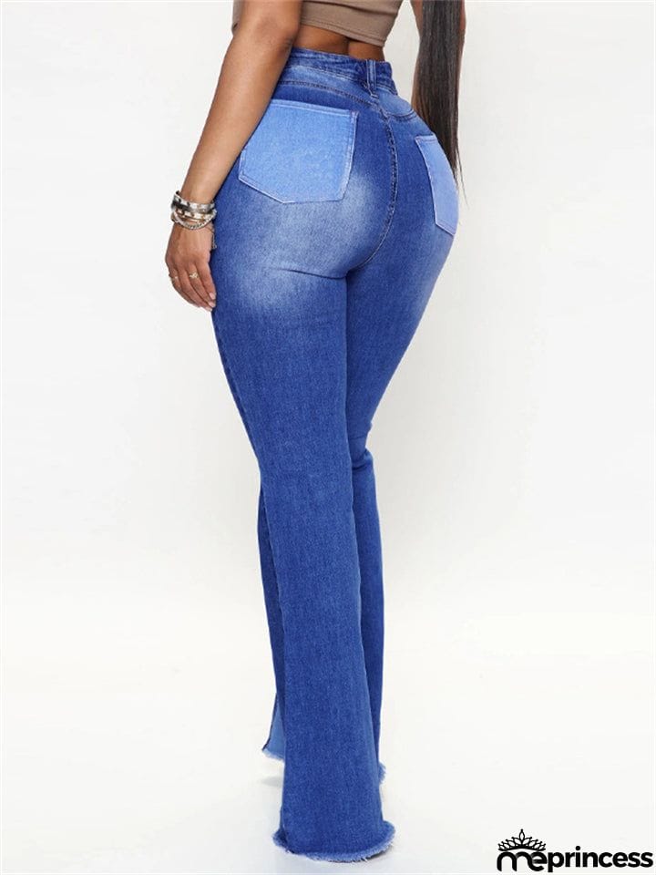 Trendy Sexy High-rise Contrast Color Women's Denim Flare Pants