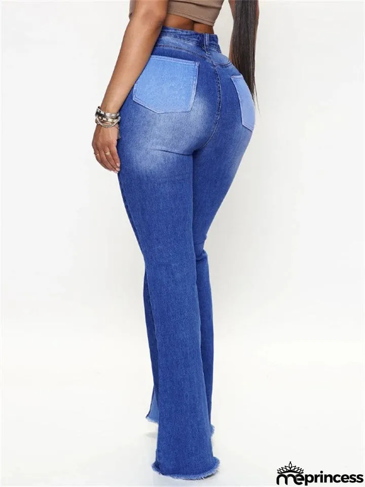 Trendy Sexy High-rise Contrast Color Women's Denim Flare Pants