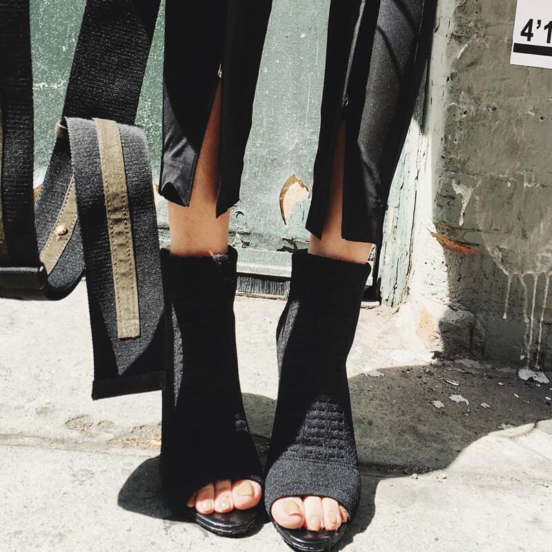 VCSHOES Peep Toe High Heel Knit Ankle Sandal Boots