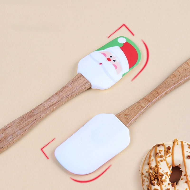 Christmas Cute Santa Claus Snowflake Wood Silica Gel Baking Scraper 1 Piece