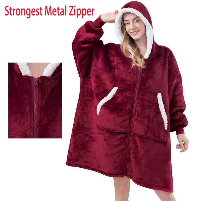 Wearable Blanket Men Women Giant Oversize Hoodie Sweatshirt Sweat Hooded Winter Bathrobe Blanket Sherpa Fleece Outwears