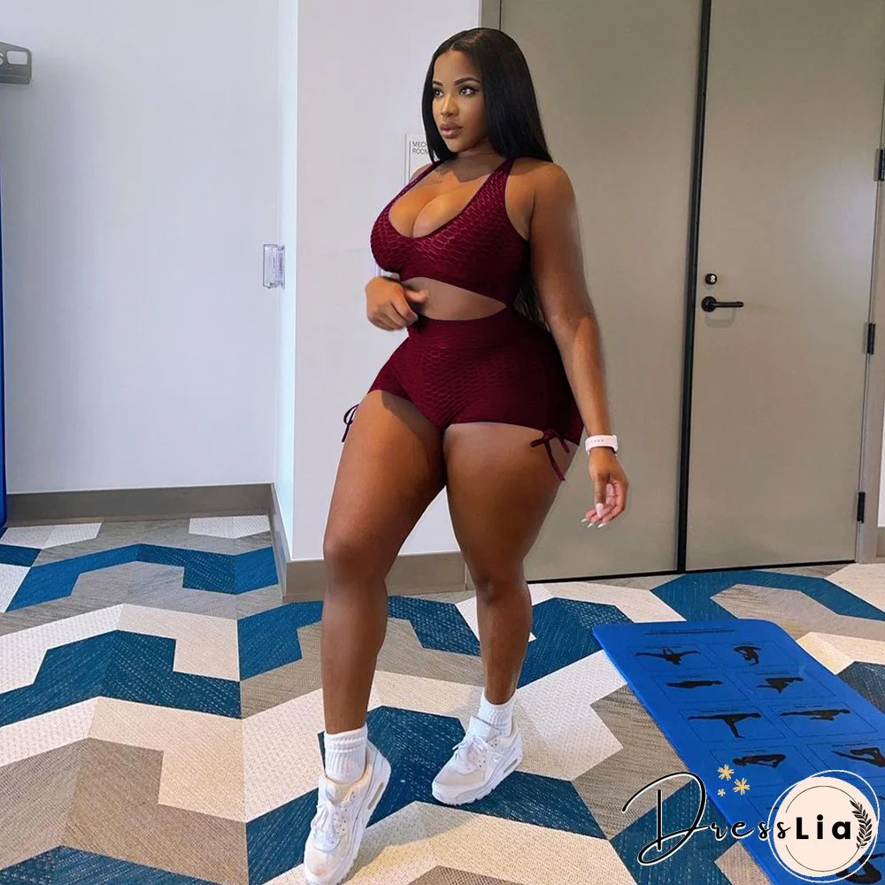 Workout Elastic Tank Crop Tops Biker Shorts Tracksuit