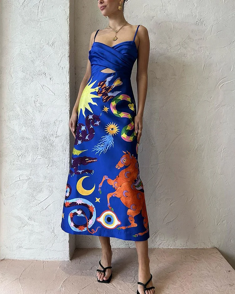 Vibrant Art Animal Print Slip Dress