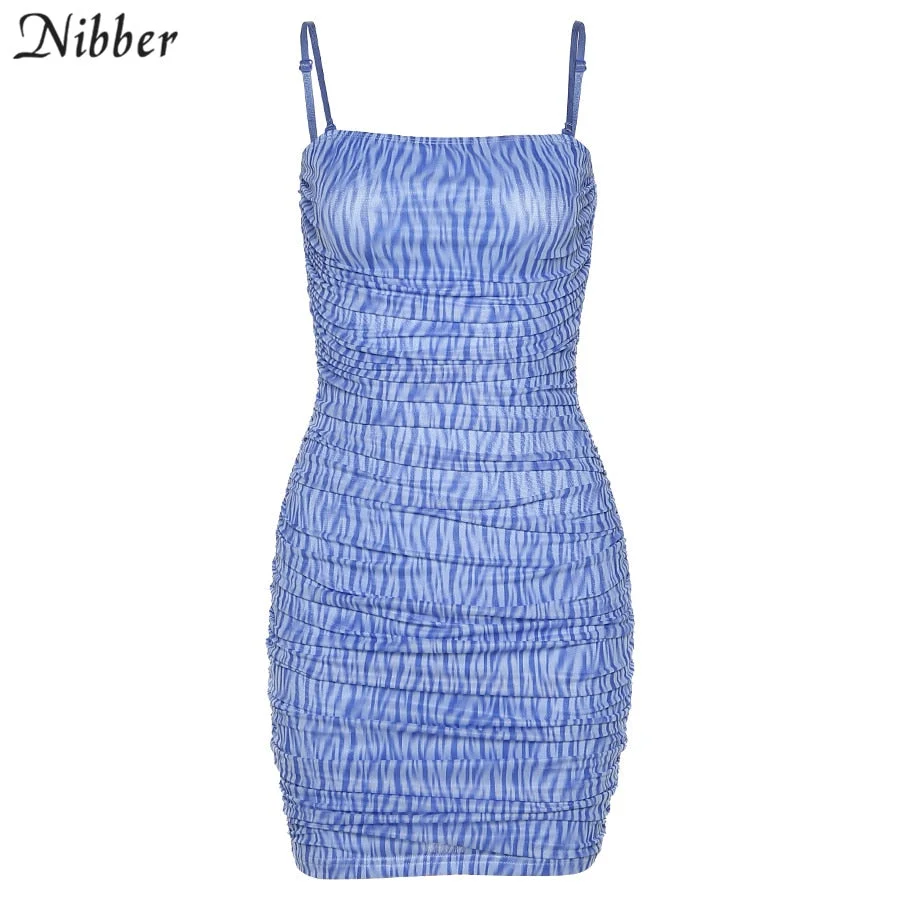 Nibber Pure Color Sexy Elegant  2021 Woman’s Tight Mini Dress Pleated Suspender Dress Casual Ladies Streetwear Partywear